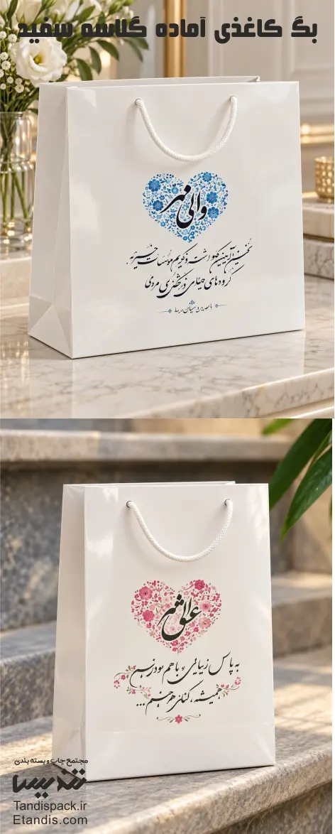 ساک دستی کاغذی آماده 138 بگ کاغذی آماده گلاسه سفید